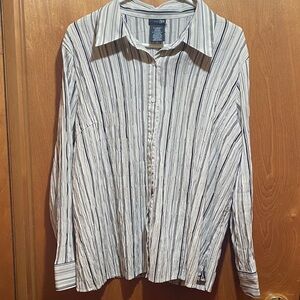 East 5th Women’s Black & White Striped XL Button-Down Blouse Career Textured